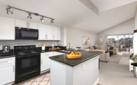 Kitchen with granite countertops at Camden Sea Palms Apartments in Costa Mesa, California