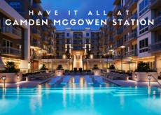 Have It All at Camden McGowen Station Camden McGowen Station Apartments Sunset Pool View with Blog Title in Midtown Houston, TX