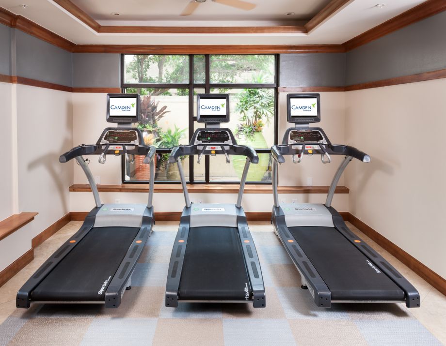 Fitness Center with Treadmills at Camden Post Oak High Rise Luxury Apartments in Houston Galleria, Texas