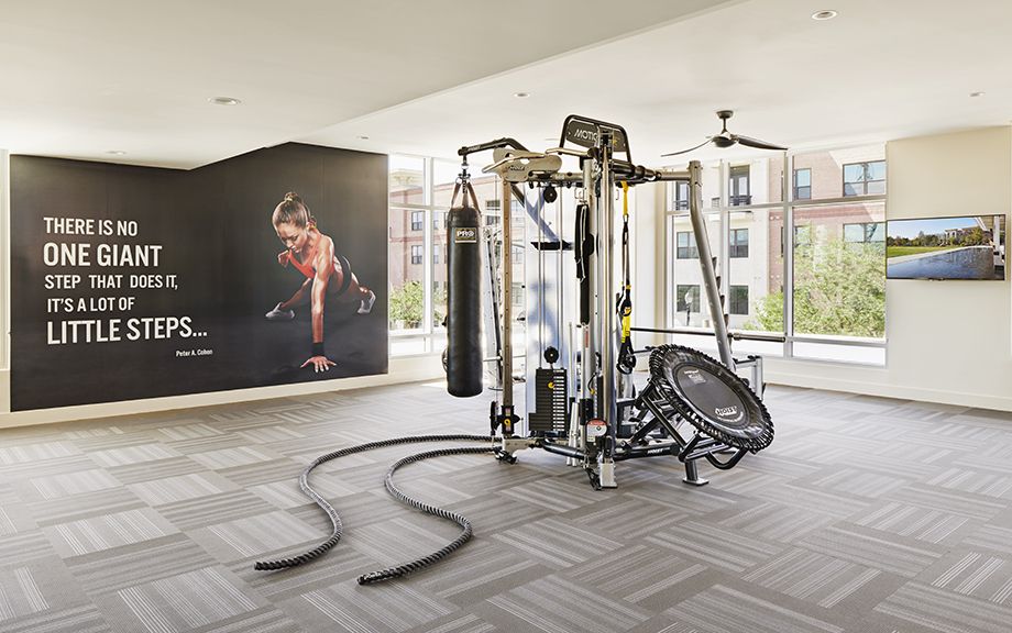 Camden McGowen Station Midtown Houston Townhomes cardio and free weights fitness center