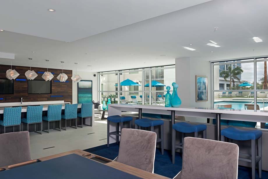Clubroom at Camden Thornton Park apartments in Orlando, FL