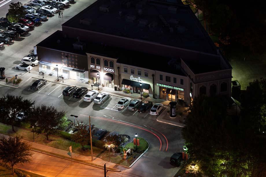 Nighttime Uptown Park View at Camden Post Oak High Rise Luxury Apartments in Houston Galleria, Texas