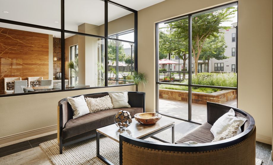 Leasing office with seating at Camden Belmont apartments in Dallas, TX