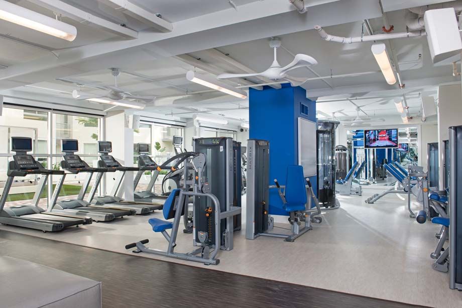 Fitness center at Camden Thornton Park apartments in Orlando, FL