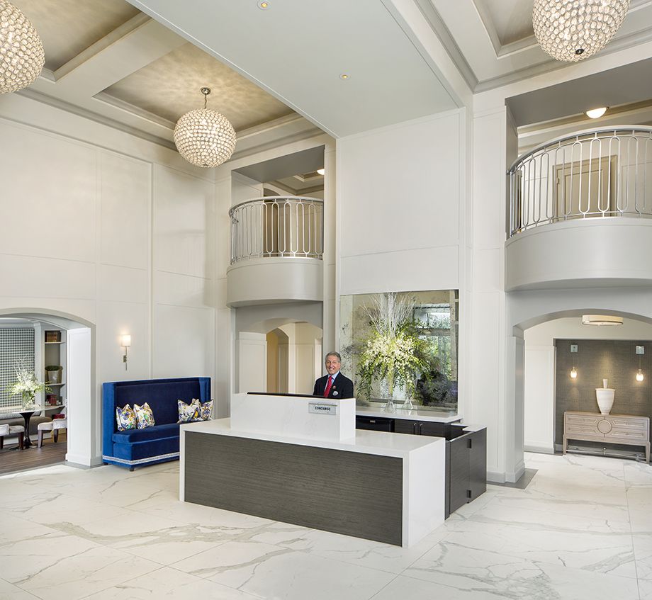 Gorgeous Lobby with 24-Hour Concierge at Camden Post Oak High Rise Luxury Apartments in Houston Galleria, Texas