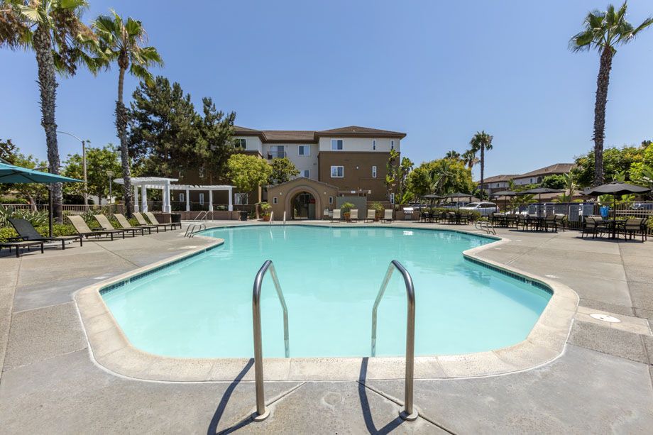 Resort-style swimming pool at Camden Sierra at Otay Ranch apartments in Chula Vista, CA