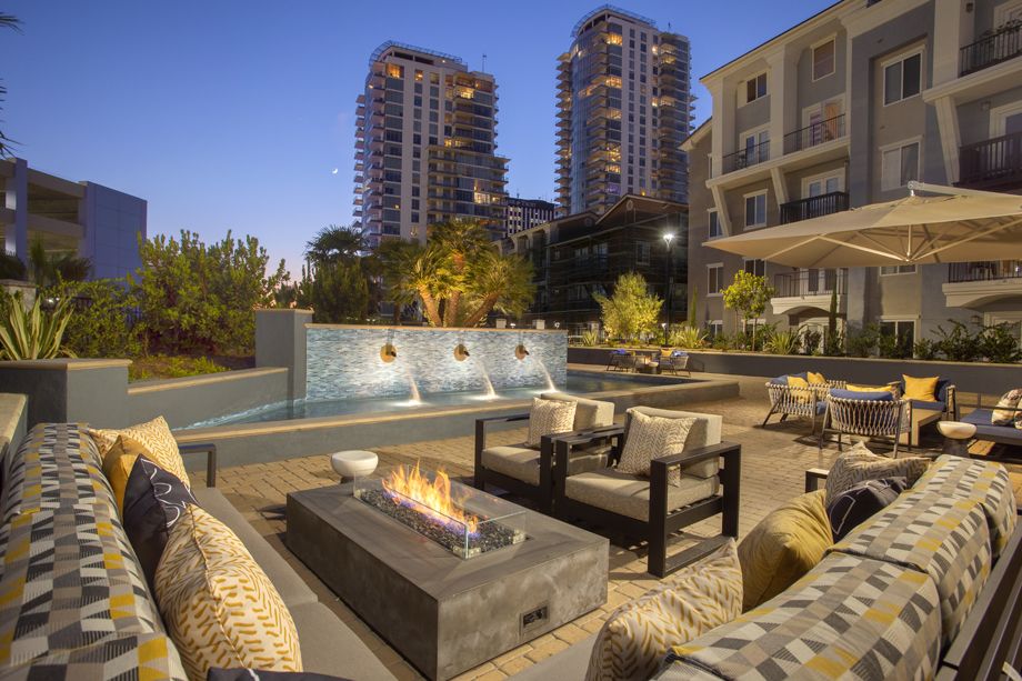 Outdoor Fire Lounge at Camden Harbor View Apartments in Long Beach, CA