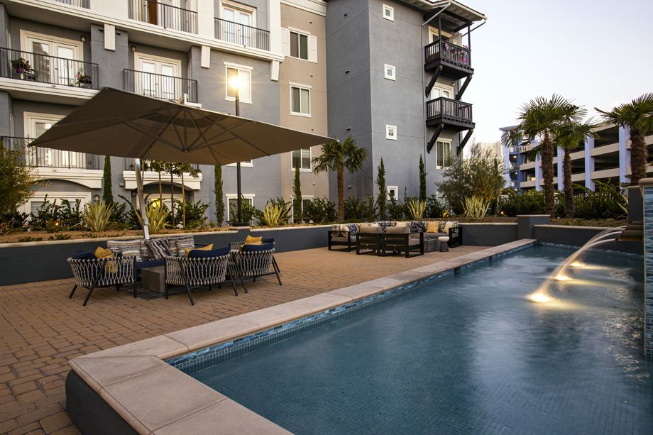 Outdoor Lounge at Camden Harbor View Apartments in Long Beach, CA