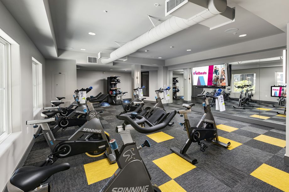Fitness Center with spin room at Camden Harbor View Apartments in Long Beach, CA