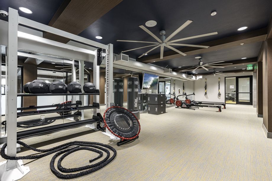 Fitness Center with fitness rope at Camden Harbor View Apartments in Long Beach, CA