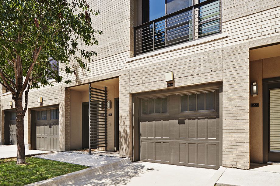 Private, townhome garage exterior at Camden Belmont apartments in Dallas, TX
