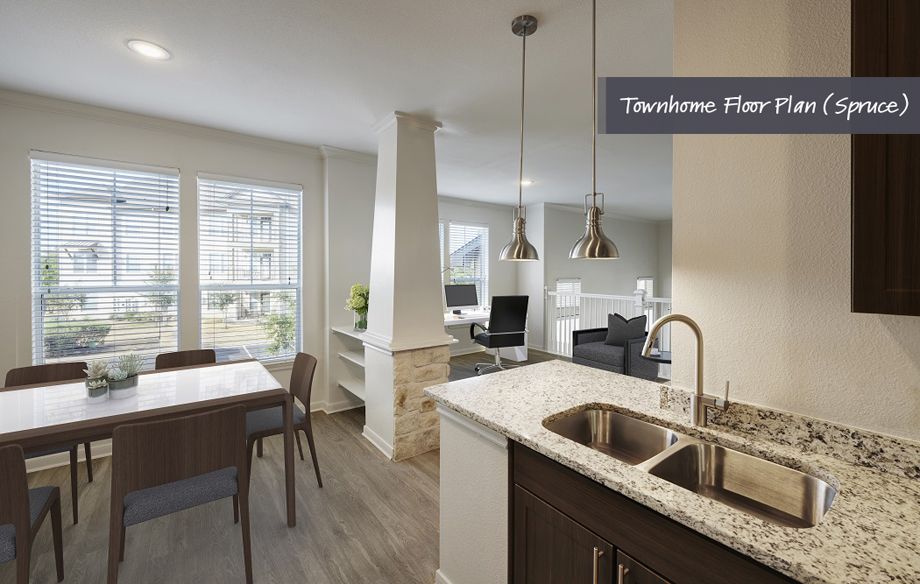 Townhome kitchen and dining area at Camden Cedar Hills apartments in Austin, TX