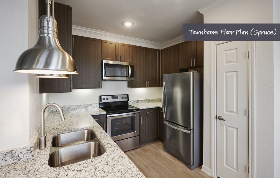Townhome kitchen at Camden Cedar Hills apartments in Austin, TX