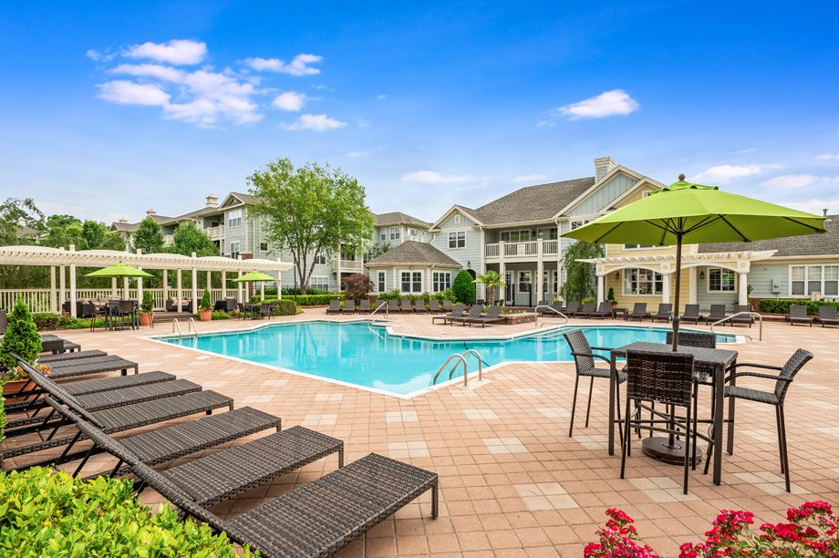 Resort-style swimming pool at Camden Governors Village Apartments in Chapel Hill, NC
