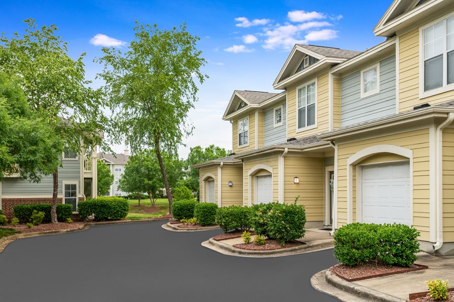 Townhome garages at Camden Governors Village Apartments in Chapel Hill, NC