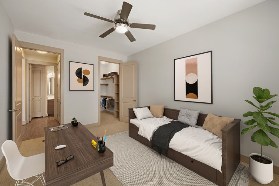 Bedroom with space for a home office at Camden Lamar Heights in Austin, TX