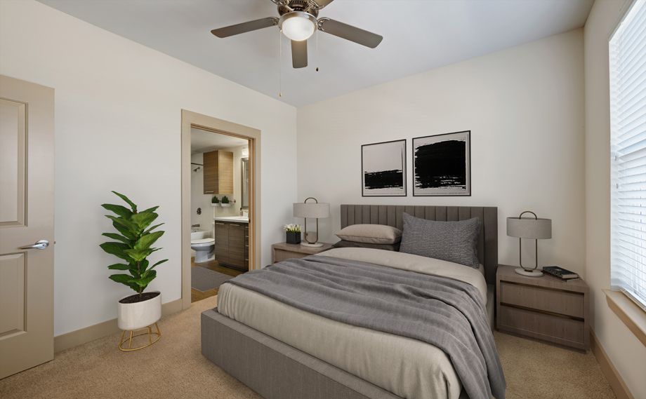 Bedroom with attached bathroom at Camden Lamar Heights in Austin, TX