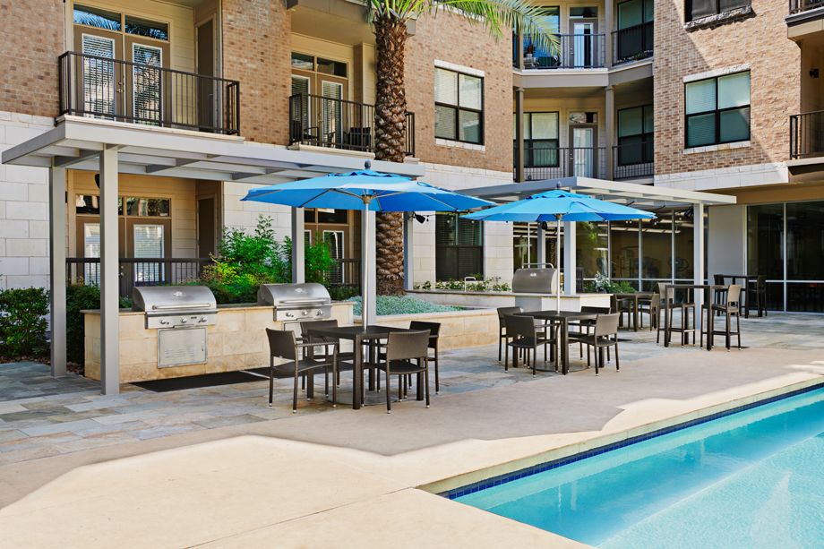 Grill area at the pool at Camden Lamar Heights in Austin, TX