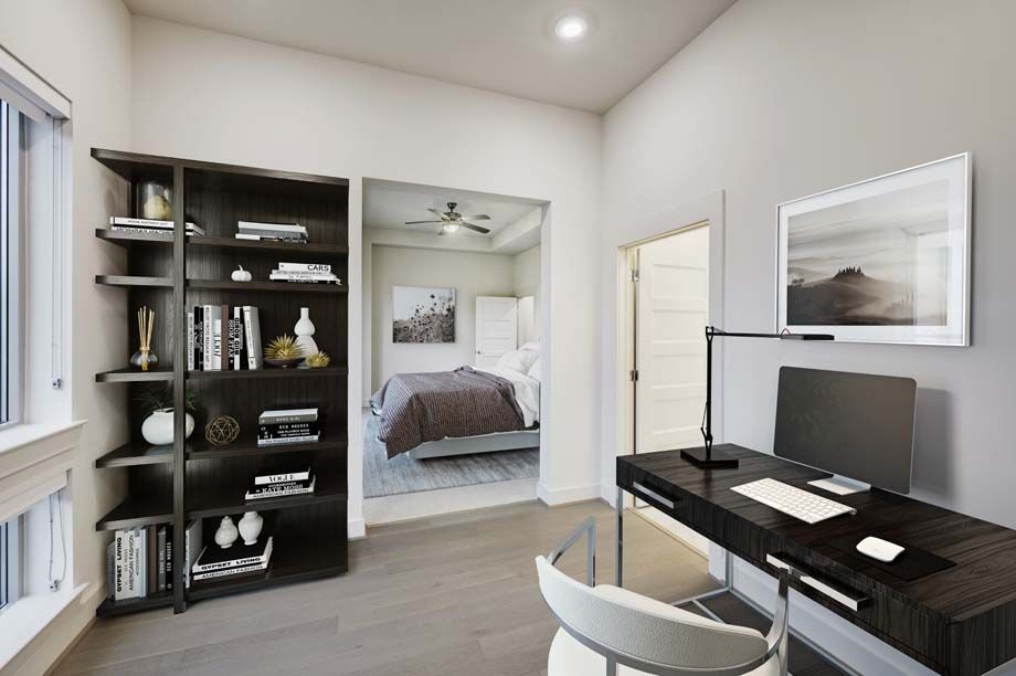 Camden McGowen Station Midtown Houston Townhomes bedroom with office