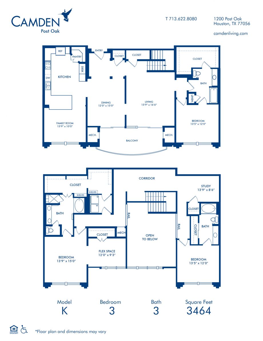 Three Bedroom Penthouse Apartment Floor Plan Blueprint Image at Camden Post Oak High Rise Luxury Apartments in Houston Galleria, Texas