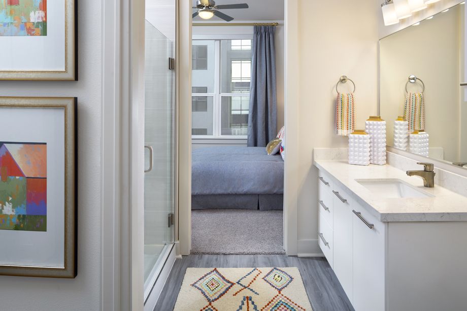 Camden RiNo apartments in Denver, Colorado live work bathroom