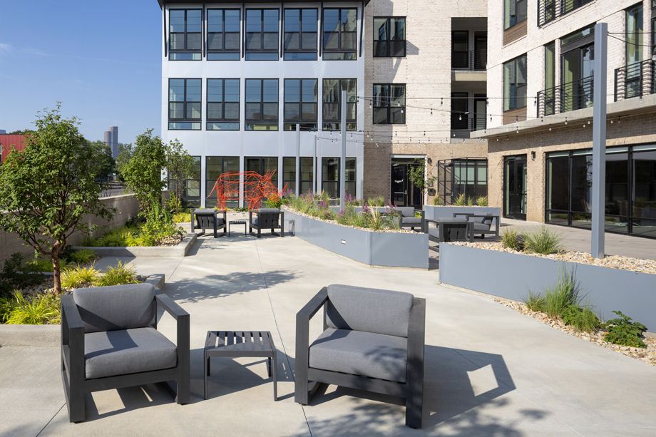 Camden RiNo apartments in Denver, Colorado live work outdoor lounge