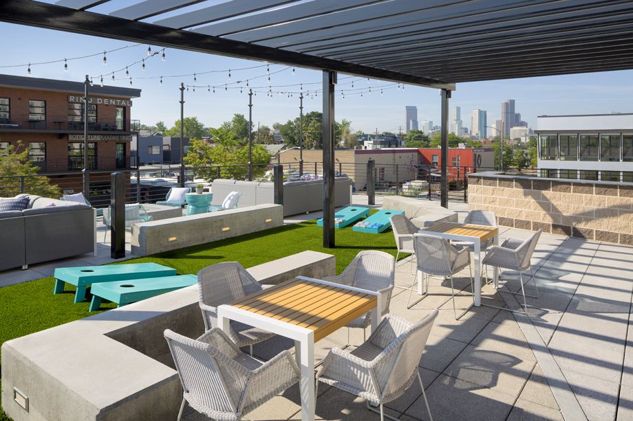 Camden RiNo apartments in Denver, Colorado live work deck with games
