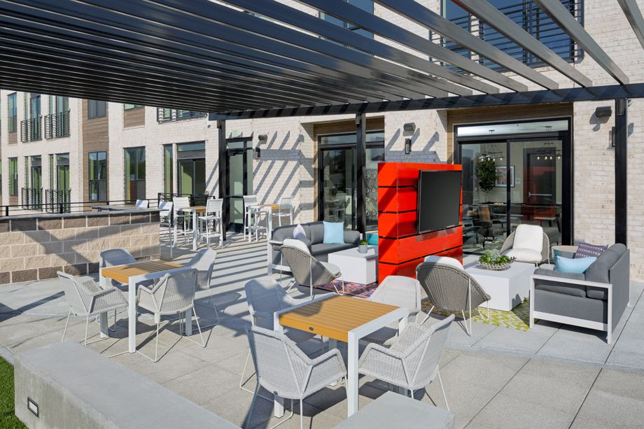 Camden RiNo apartments in Denver, Colorado live work deck with fireplace