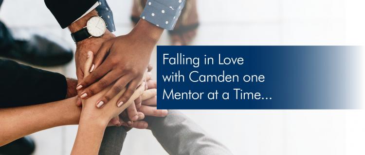 Falling in Love with Camden One Mentor At A Time team huddle of hands